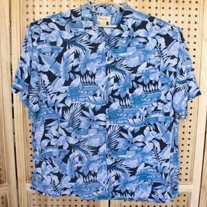 Panama Jack Blue Hawaiian Car Print Button Shirt Short Sleeve Mens SIZE XXL